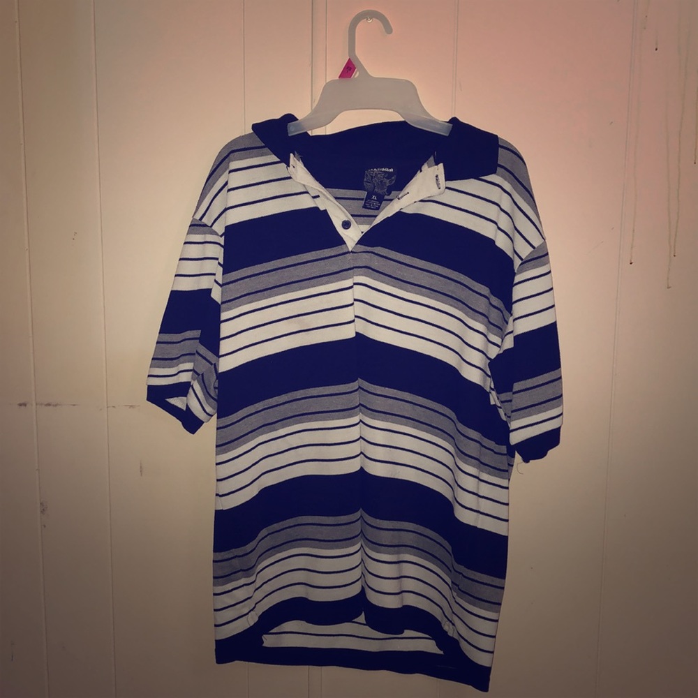 Black white and grey striped polo